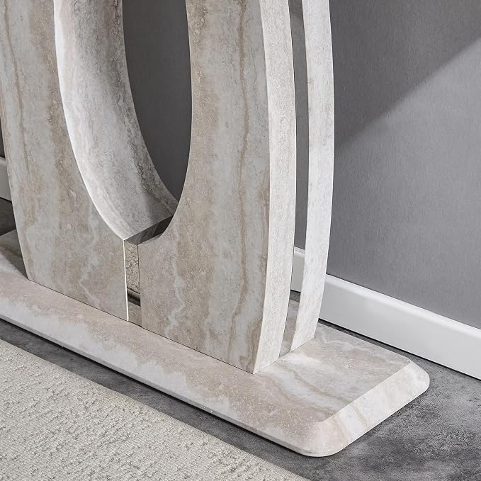 LKTART 55" MDF Console Table for Entryway, Narrow Entryway Table with Faux Mars Marble Pattern, Couch Tables Behind Sofa with U-Shaped Base for Living Room Hallway Foyer, Light