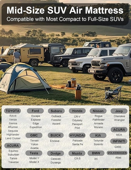 Umbrauto SUV Air Mattress for Back Trunk Folded Backseat, Inflatable Car Camping Bed for Sleeping Travel, Flocked Surface Reinforced Bottom Fits Most Size SUV