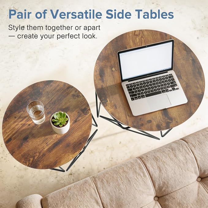 DUMOS Modern Geometric 2Pack Coffee Table, Round Nesting Side Tables with Hidden Storage, Movable End Tables for Living Room Decor & Practical Use Brown