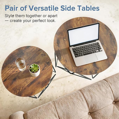 DUMOS Modern Geometric Coffee Table Set of 2, Round Nesting Side Tables with Hidden Storage, Movable End Tables for Living Room Office Decor & Practical Use Brown