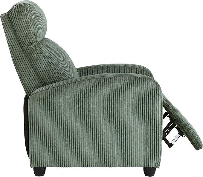 Lexicon Corduroy Pushback Recliner Chair Armchair Push Back Recliner, Solid Wood Frame and Metal Seat Base, Soft Single Sofa Accent Chair for Living Room/Office/Apartment, Easy Assembly, Green