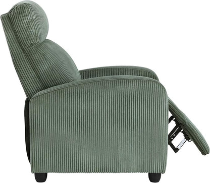 Lexicon Corduroy Pushback Recliner Chair Armchair Push Back Recliner, Solid Wood Frame and Metal Seat Base, Soft Single Sofa Accent Chair for Living Room/Office/Apartment, Easy Assembly, Green