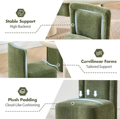 Hyfirm Upholstered Dining Chairs Set of 4, Mid-Century Scandinavian Parsons Armless Chairs with Plush Seat Cushion for Diningroom Bedroom Livingroom Reading Room，Green Fabric