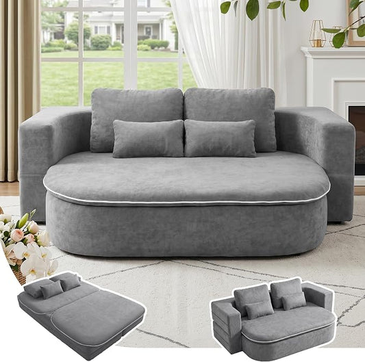 75" Boneless Couch Bed,Fold Up Sleeper Sofa for Adults, Memory Foam Floor Couch with 4 Pillows & Blanket, No Assembly Foldable Guest Bed for Apartment,Living Room