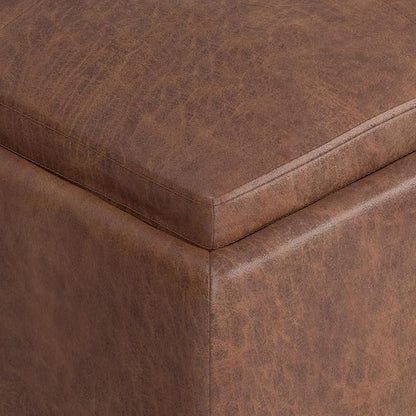SIMPLIHOME Avalon Wide Contemporary Square Coffee Table Storage Ottoman, Distressed Umber Brown, Table Ottoman