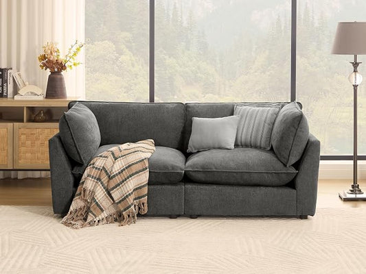 Iroomy Modular Sectional Sofa, Oversized Chenille Cloud Couch, Deep Comfy Seat, 2-Seater Sofas Couches for Living Room, Dark Grey