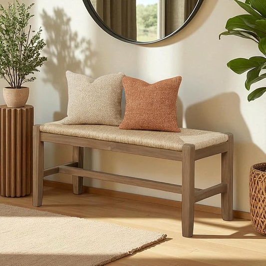 Alaterre Furniture Newport 40 Inch Solid Wood Entryway Bench - Modern Farmhouse Indoor Decorative Bench with Natural Seagrass Rush Seat - Furniture for Entryway, Dining Room, or Kitchen (Natural)