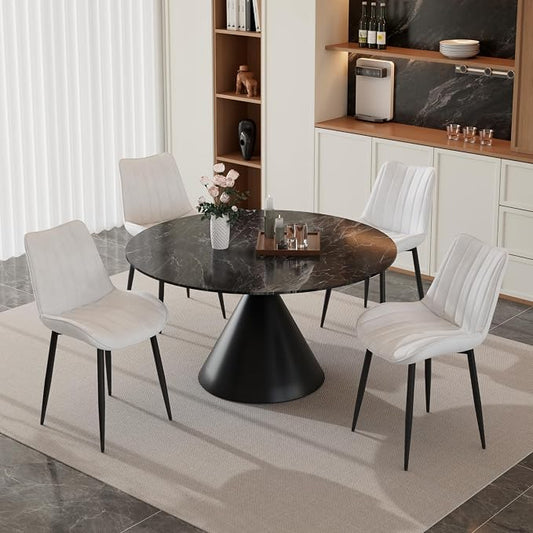 VECELO Dining Chairs Set of 4, Velvet Fabric & Metal Frame, Mordern Style for Kitchen, Living Room,Offcie，White