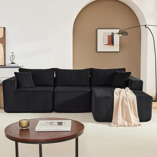 Weture 97" Modular Sectional Sofa, L-Shaped Boneless Couch with Deep Seat, Cozy Cloud Couch Sectional with Convertible Ottoman, Modern Sectional Couches for Living Room（ Black）