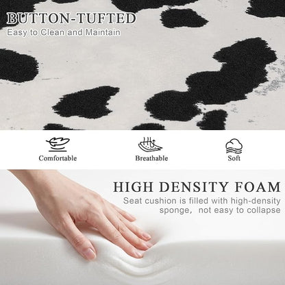 DUHOME Velvet Bench Ottoman, Upholstered Bedroom Benches Cow Print End of Bed Bench with Black Metal Base for Entryway Dining Room Living Room Bedroom, Black