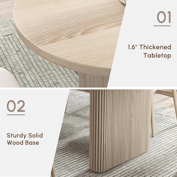 homary Oval Extendable Dining Table 63"–79", Japandi Wooden Kitchen & Dining Room Table for 4–6 with Pedestal Base (Table Only)