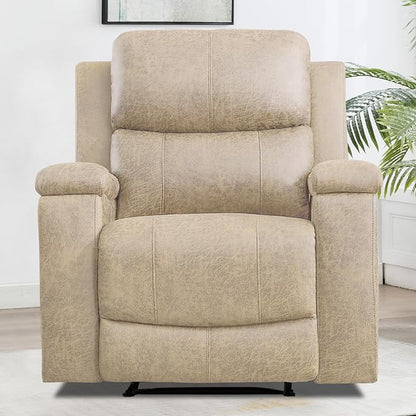 CANMOV Leather Recliner Chair Set of 2, Classic and Traditional Manual Recliner Chair with Overstuffed Arms and Back, Manual Single Sofa with Concealed Cup Holders,Beige