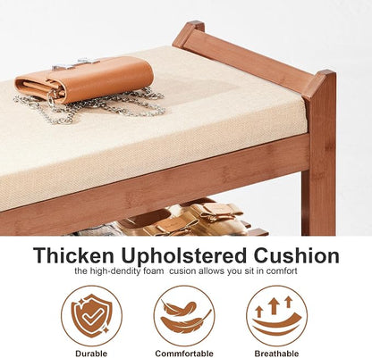 PETKABOO Shoe Rack Bench with Cushion 39.4“, Shoe Rack for Front Door Entrance, Shoe Bench with Storage for Entryway Hallway Bedroom Living Room