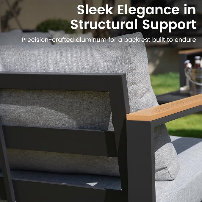 Sundale Outdoor Aluminum Patio Loveseat, All-Weather Outdoor Furniture with 6" Olefin Cushion & Wide Armrest, Outdoor Couch for Garden Deck Porch(Grey) | Heavy Duty