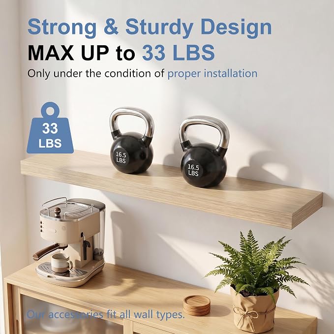 Floating Shelves for Wall, Bathroom Shelves Over Toilet, Wall Shelves & Book Shelf for Room, Hanging Shelf, Modern Wooden Mounted Floating Shelves, 36x7x1.5 in (Oak, Set of 2)