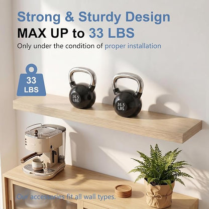 Floating Shelves for Wall, Bathroom Shelves Over Toilet, Wall Shelves & Book Shelf for Room, Hanging Shelf, Modern Wooden Mounted Floating Shelves, 36x7x1.5 in (Oak, Set of 2)
