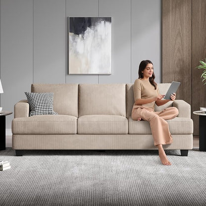 COPIAE 89 Inch Sofa with Extra Deep Seats Oversize, 3 Seater Sofa for Living Room, Modern Couch and Sofa, Comfy Armrests and Seats and Backrests, Easy Installation, Corduroy Fabric Apricot