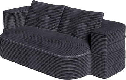 78.7" Futon Sofa Bed, 2-in-1 Foldable Sleeper Sofa, Convertible Sofa Bed with Pillows, Corduroy Couch with Multi Functional Blanket Upholstered Boneless Couches for Living Room, Dark Gray