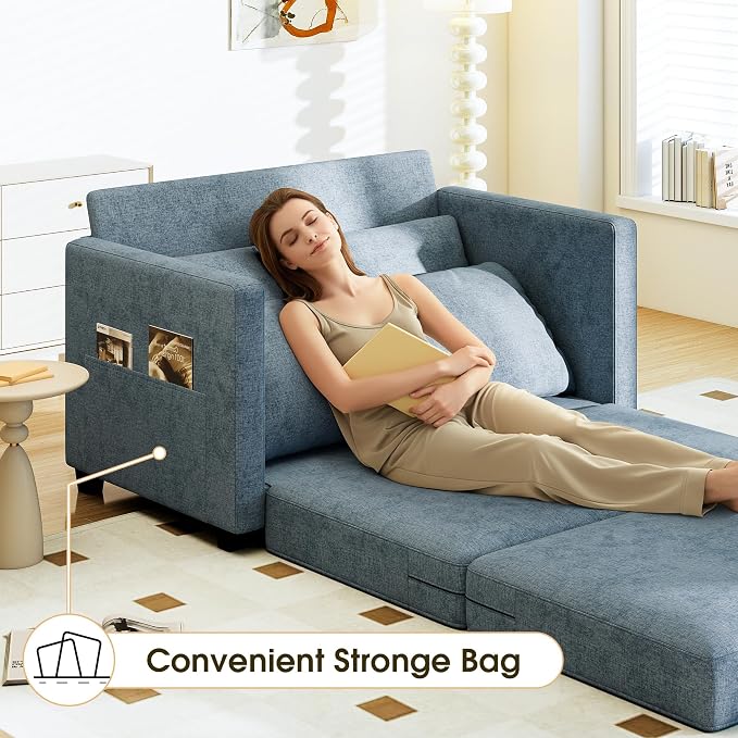 Myroyalsit 51" Convertible Loveseat Sofa Bed, 2-in-1 Folding Sofa Bed with 2 Pillow for Small Spaces, Modern Loveseat Sleeper Couch for Apartment, Living Room & Guest Room (Light Blue)