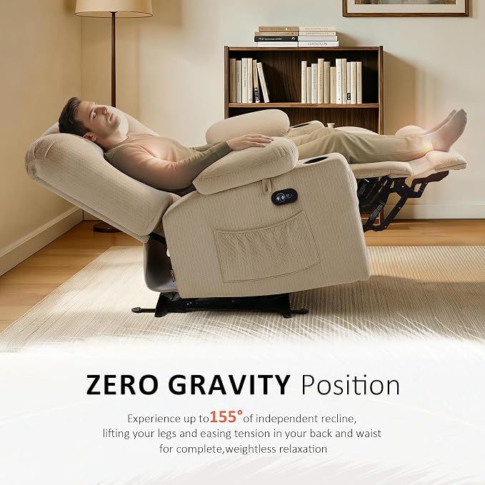 MCombo 55.9" Zero Gravity Power Loveseat Recliner with Heat and Vibration Massage, Reclining Loveseat Sofa with USB Ports, Cup Holders for Living Room, Fabric PR648SET (Beige)