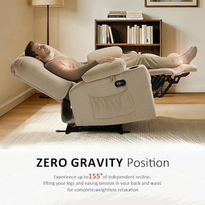 MCombo 55.9" Zero Gravity Power Loveseat Recliner with Heat and Vibration Massage, Reclining Loveseat Sofa with USB Ports, Cup Holders for Living Room, Fabric PR648SET (Beige)