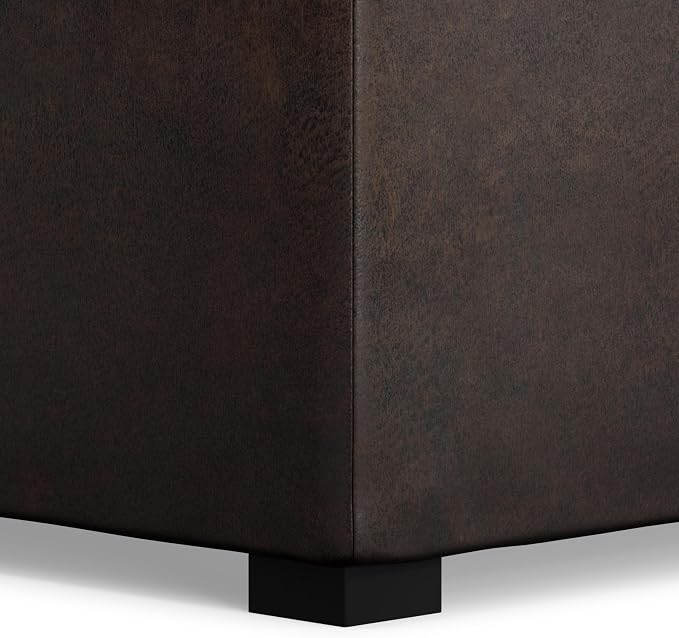 SIMPLIHOME Avalon Wide Contemporary Square Coffee Table Storage Ottoman, Distressed Brown, Table Ottoman