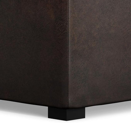 SIMPLIHOME Avalon Wide Contemporary Square Coffee Table Storage Ottoman, Distressed Brown, Table Ottoman