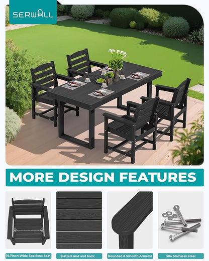 SERWALL HDPE Outdoor Dining Set for 4, 67'' Patio Table and Chairs Set | with Armchair Seat