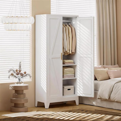 71" H White Armoire Wardrobe Closet,Metal Wardrobe Closet with Doors and Shelves,Tall Wardrobe Closet for Bedroom