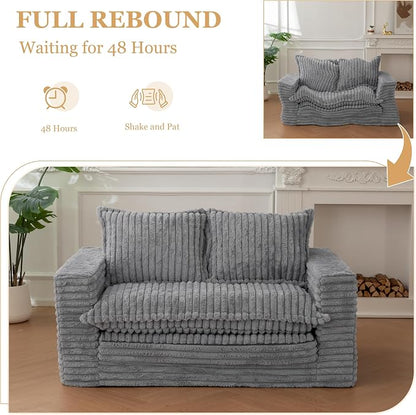 YOSHOOT Loveseat Sleeper Sofa, Convertible Sofa Bed Couch Futon Couches for Living Room, 3-in-1 Pull Out Floor Couch with Cushion and Pillows, Dark Grey