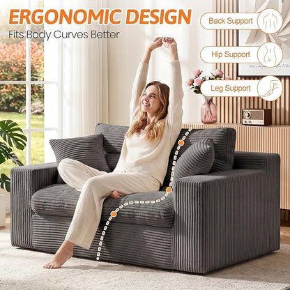 Erament Boneless Loveseat Sofa Couch, 2 in 1 Convertible Sofa Bed with Pillows, Fold Out Bean Bag Chair Boneless Floor Couch for Living Room Bedroom Office Lounge Apartment, No Assembly Needed, Grey
