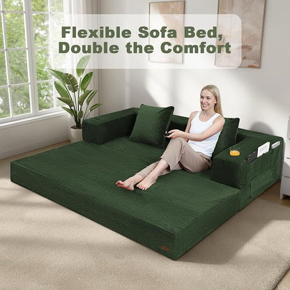 COMAX Futon Sofa Bed, Convertible Sofa Bed, Folding Boneless Couches | Boneless Couch for living room, 4‑in‑1 Fold Out Small Foldable Loveseat Floor Sleeper Mattress Lounge Space‑Saving