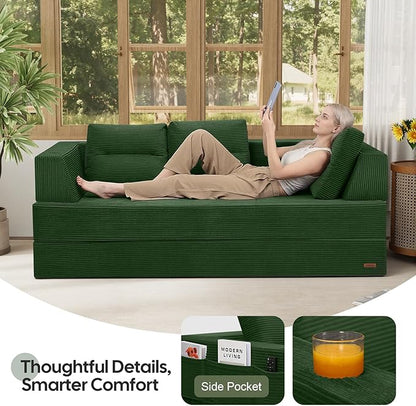 COMAX Futon Sofa Bed, Convertible Sofa Bed, Folding Boneless Couches | Boneless Couch for living room, Fold Out Small Foldable Loveseat Floor Sleeper Mattress Lounge Space‑Saving, Queen 79"