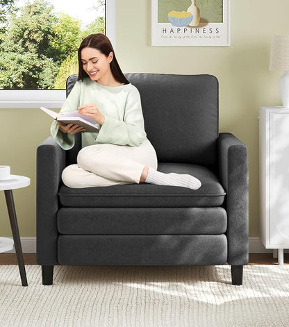 Welzona 3-Layers Cloud Accent Chair, 33" Reading Chair for Bedroom, Living Room - Tool-Free Assembly with Teddy Fabric Couch Chair - Grey - Arm Chairs - Removable Washable Covers - 450lb Capacity