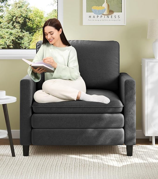Welzona 3-Layers Cloud Accent Chair, 33" Reading Chair for Bedroom, Living Room - Tool-Free Assembly with Teddy Fabric Couch Chair - Grey - Arm Chairs - Removable Washable Covers - 450lb Capacity