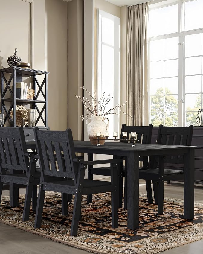YEFU Patio Dining Chairs Set of 4: All Weather Outdoor Dining Chairs with Wide Curved Seat and Backrest - Outdoor Furniture Plastic for Outside Backyard/Garden/Porch/Deck 350lbs Capacity Black