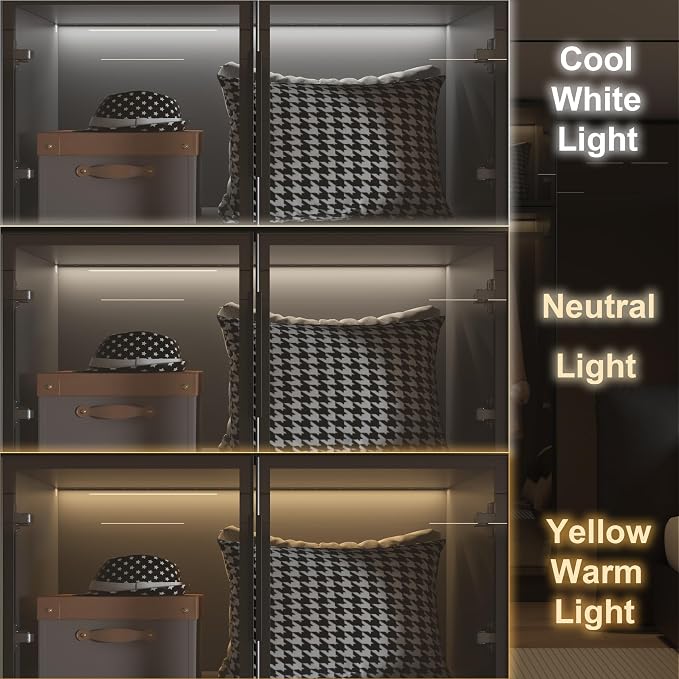 Wardrobe Cabinet with LED Light Strips, Modern Armoire Closet with Glass Doors, 59.1" W Large Bedroom Armoire Clothes Organizer with Shelve & Hanging Rods, Modern Glass Display Cabinet, Black