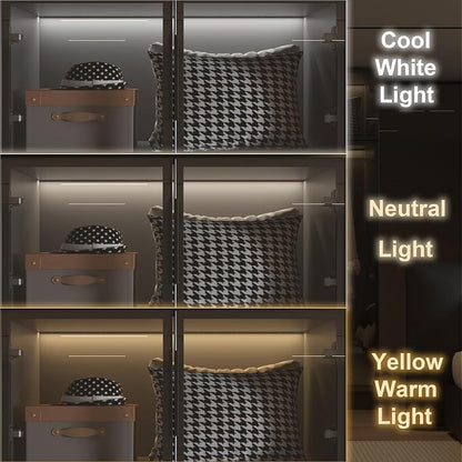 Wardrobe Cabinet with LED Light Strips, Modern Armoire Closet with Glass Doors, 59.1" W Large Bedroom Armoire Clothes Organizer with Shelve & Hanging Rods, Modern Glass Display Cabinet, Black