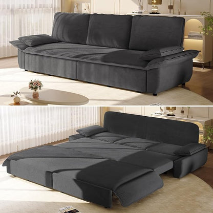 94.5'' Sleeper Sofa Bed King Size, Modern Corduroy Pull Out Couch, 3-in-1 Convertible Futon Sofa, 3 Seater Couches, Cloud Recliner, Pillow Arm, for Living Room, Apartment, Offices, Dark Grey