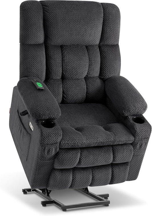 MCombo Large Dual Motor Power Lift Recliner Chair for Elderly, Zero Gravity Lift Chair with Heat and Massage, Infinite Position Lay Flat Recliner, USB Ports, Fabric 7896 (Large, Dark Gray)