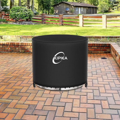Kipiea Round Fire Pit Cover for Solo Stove Yukon Super Waterproof, 30" D x16" H Smokeless Fire Pit Cover, Upgraded 600D Strong Tear and UV Resistant, Black