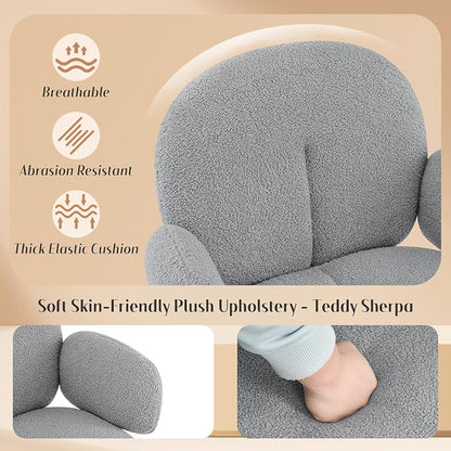 Cute Desk Chair No Wheels Set of 2, 360° Swivel Accent Chairs with Arms, Modern Upholstered Dining Room Chairs with Tufted Cushion, Accent Chairs for Home Office/Bedroom/Kitchen, Teddy Sherpa, Grey