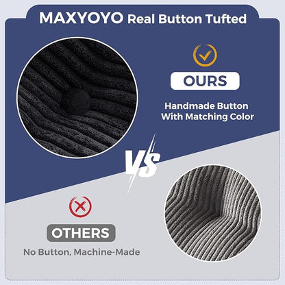 MAXYOYO Oversized Loveseat Sofa Couch, Upholstered Bean Bag Chair Cloud 3-Seat for Adults, Boneless Couch with Tufted Cushion & Pillows, Sofa in A Box, No Assembly Required, Black