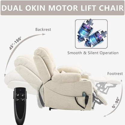 FUNECORP Large Power Lift Recliner Chair Sofa with Massage and Heat for Big and Tall Elderly,Infinite Positions,Dual Motor,Cup Holders,Extended Footrest,Velvet Home Theater Seat