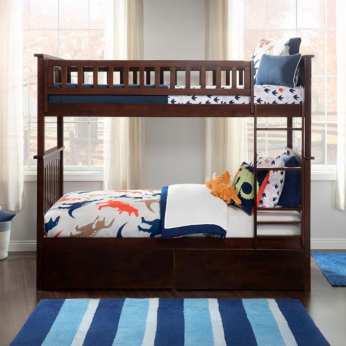 AFI, Columbia Twin Over Twin Ladder Bunk Bed with Storage Drawers, Walnut