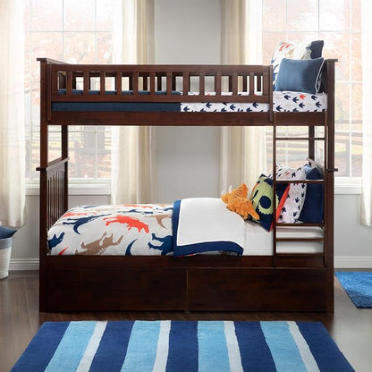 AFI, Columbia Twin Over Twin Ladder Bunk Bed with Storage Drawers, Walnut