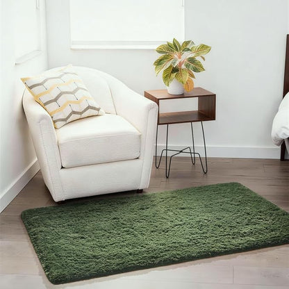 Ophanie Gray Green Grass Area Rugs for Bedroom, 3x5 Shag Fluffy Carpet, Fuzzy Furry Plush Soft Cute Kids Baby Girls Shaggy Bedside Floor Rug for Teen Dorm Nursery Home Decor Aesthetic