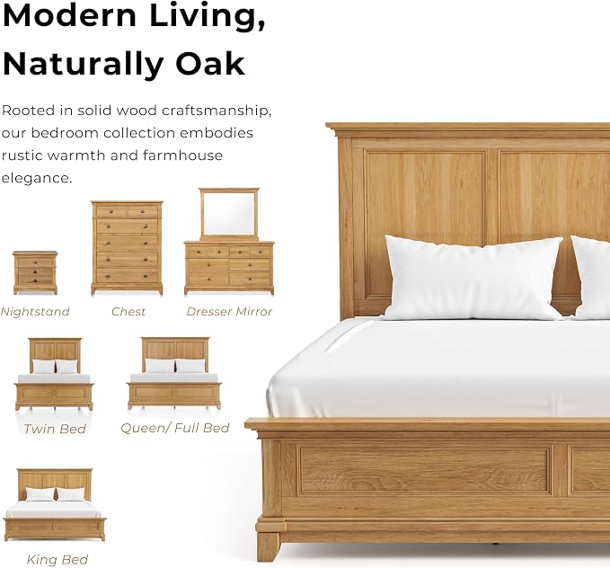 Furniture of America Yardley Farmhouse Solid Wood 3-Piece Bedroom Collection with Panel Bed and Nightstands Set of 2, Box Spring Required for Bedroom, Guess Room, Twin, Natural Oak