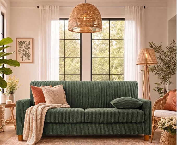Kidirect 70in Corduroy Couch, Sofas for Living Room No Tool Assembly, Comfy Couches for Living Room 21in Deep Seats, Oversized Loveseat Sofa with 2 Pillows, 3 Seater Couch for Bedroom, Oliver Sofa