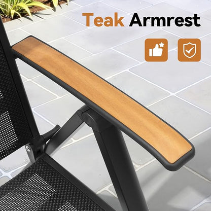 Pellebant 9 Pieces Aluminum Patio Table and Chairs Set - 83" Rectangular Table and Foldable Chairs Outdoor Dining Set with Umbrella Hole, Weather Resistant Sturdy Frame for Deck, Porch & Backyard